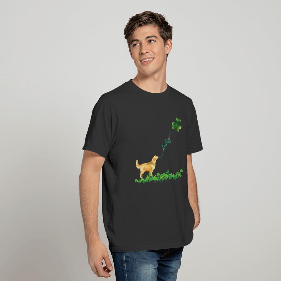 Lucky Golden Retriever Dog Shamrock St Patrick T-shirt