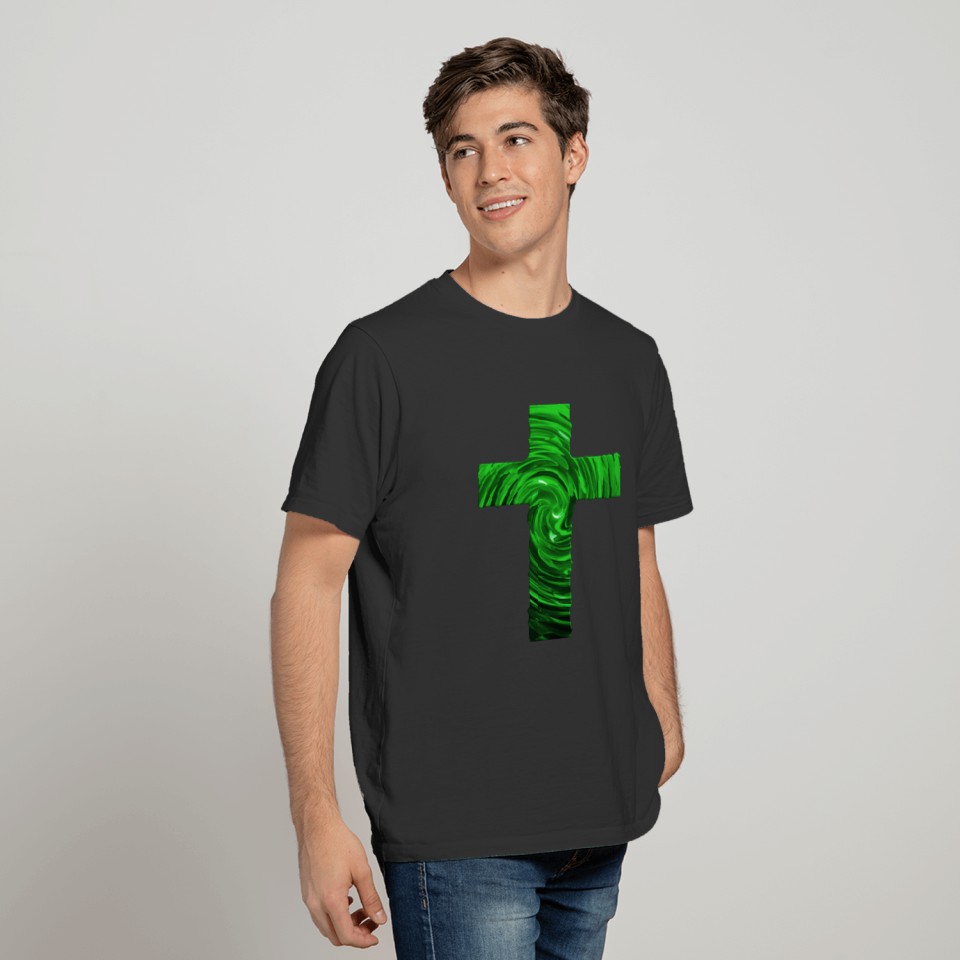 Crucifix Painting - Green T Shirts