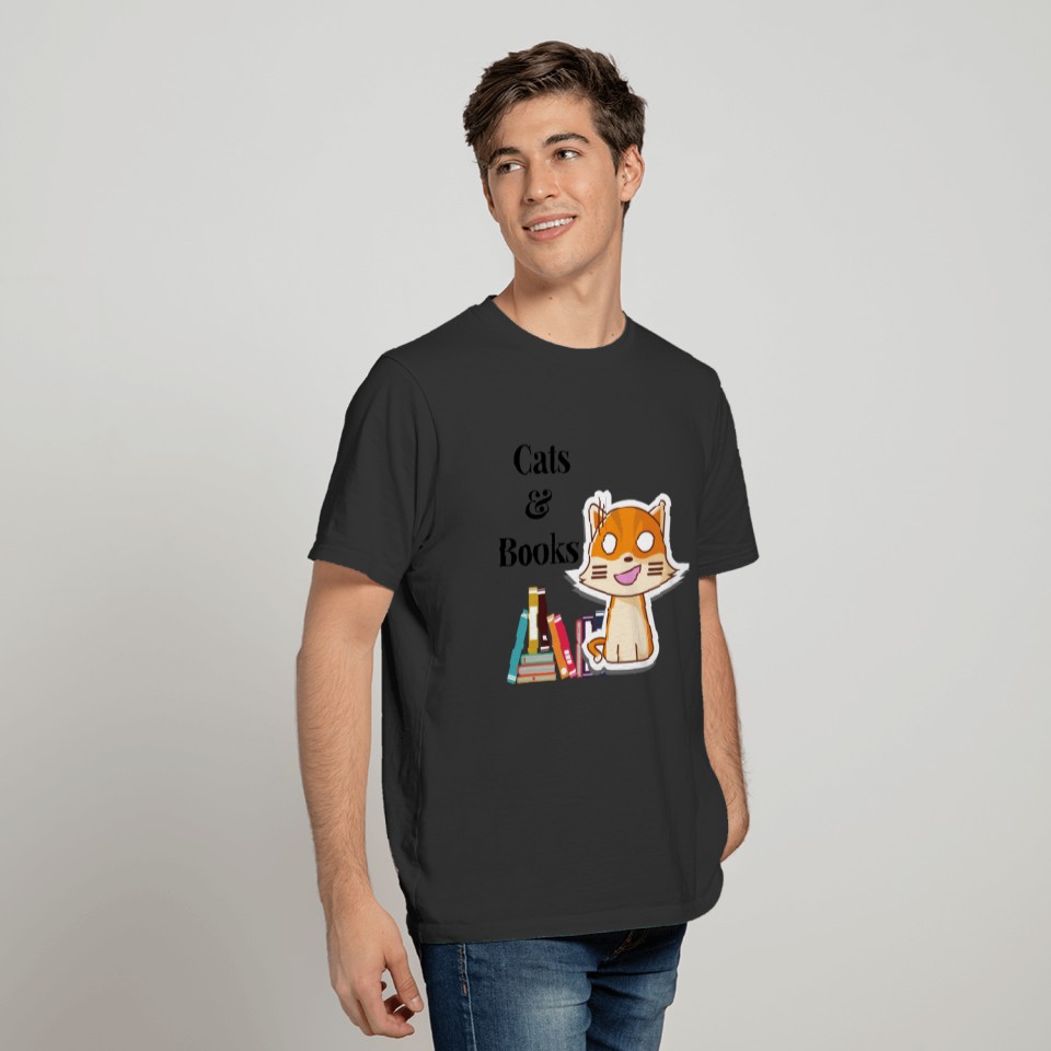 Cats And Books,Funny Cat Tshirt, T-shirt