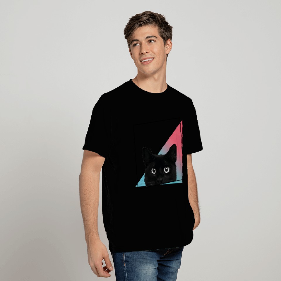 black cat portrait geometric lucky charm T Shirts