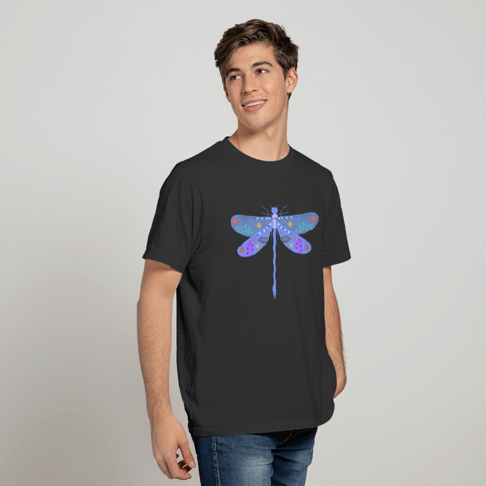 Blue Floral Dragonfly T Shirts
