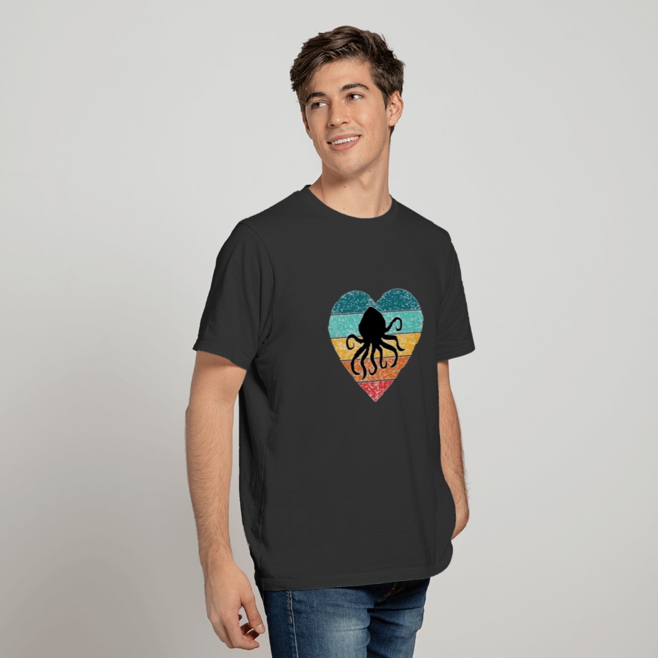Vintage Octopus Heart Shirt Valentine Underwater T-shirt