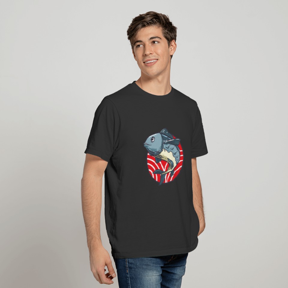 Animal Fish Jump In Red Background T-shirt