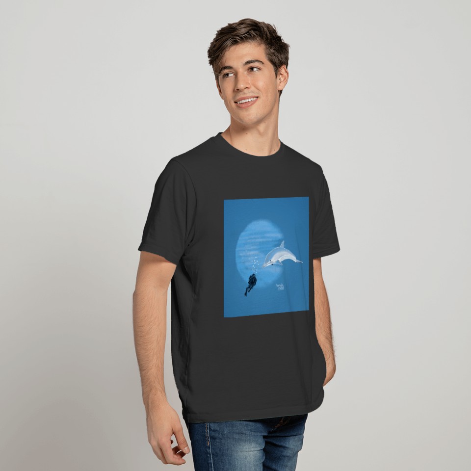 Dolphine & scuba diver - poster T-shirt