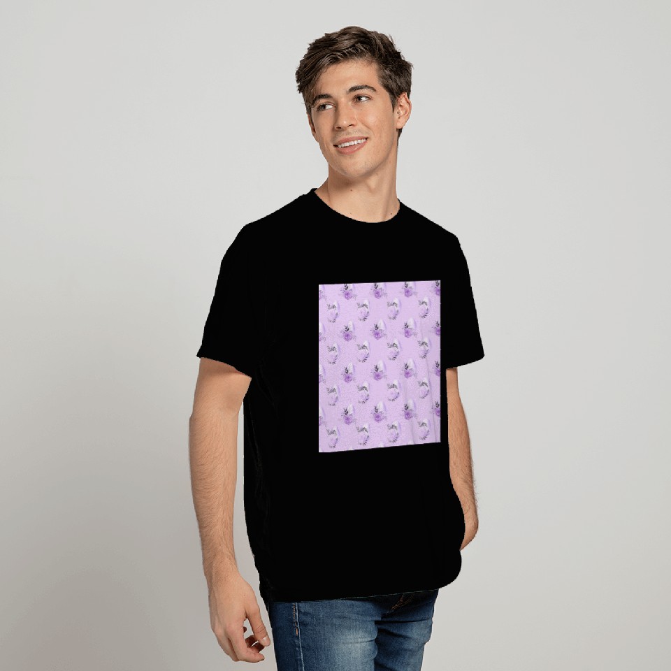Purple Flower Botanical Easter Egg Style Pattern T Shirts