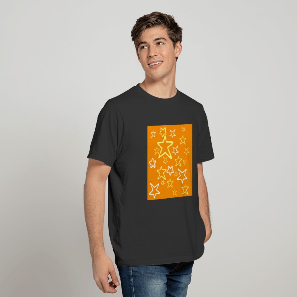 yellow and orange stars pattern orange backround T-shirt