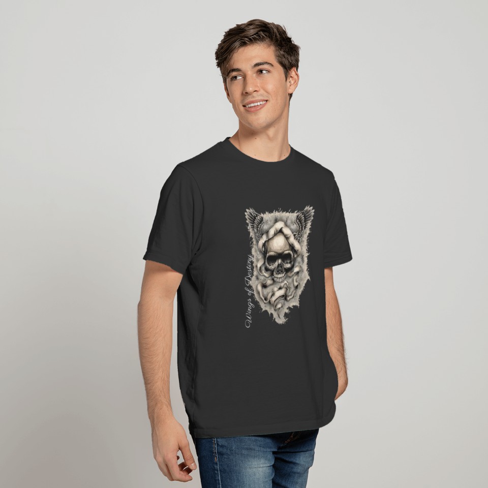 "Wings of Destiny" - Winged Skull with Ribbon T-shirt