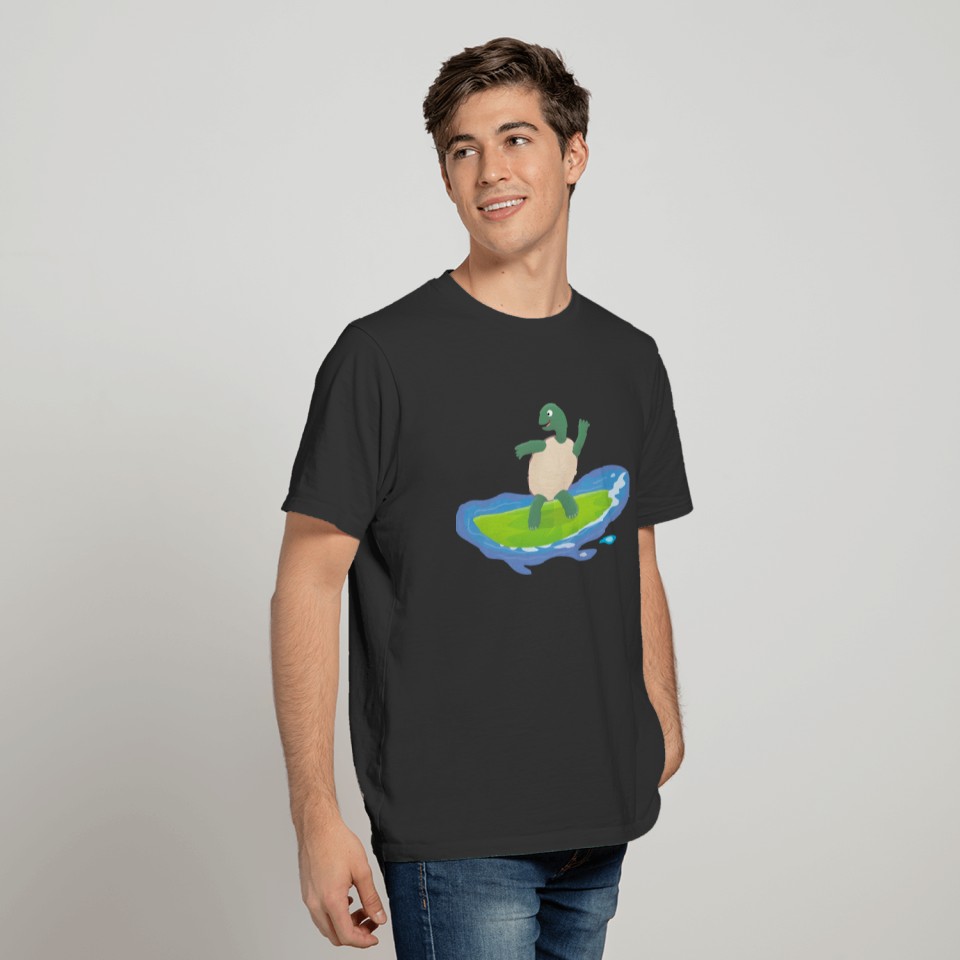 Funny tortoise wave surfing cartoon T-shirt