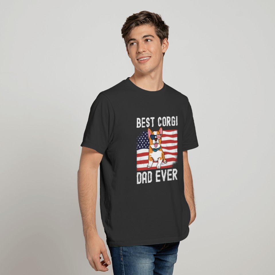 Corgi Dad American Flag 4th of July Usa Corgi Dog T-shirt