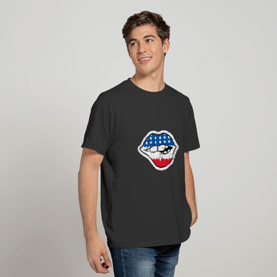 American Kissing Lips US Flag T-shirt