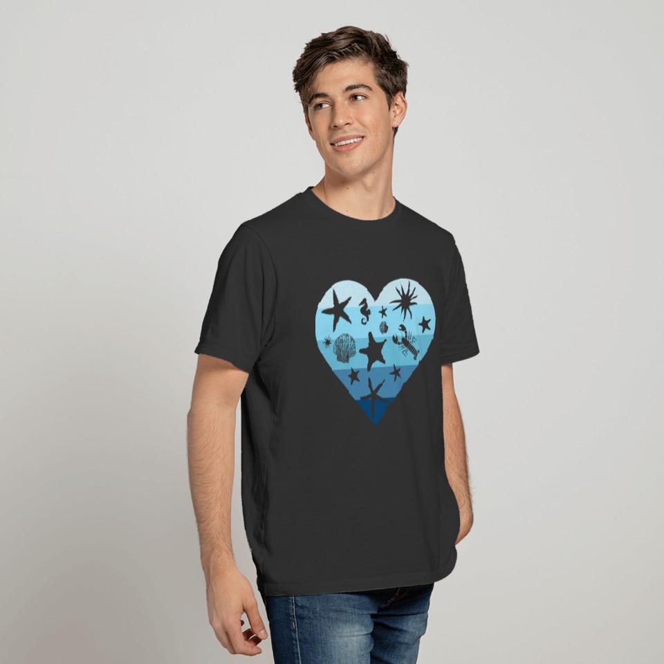 Seashells Lovers Blue Sea Heart Love T-shirt