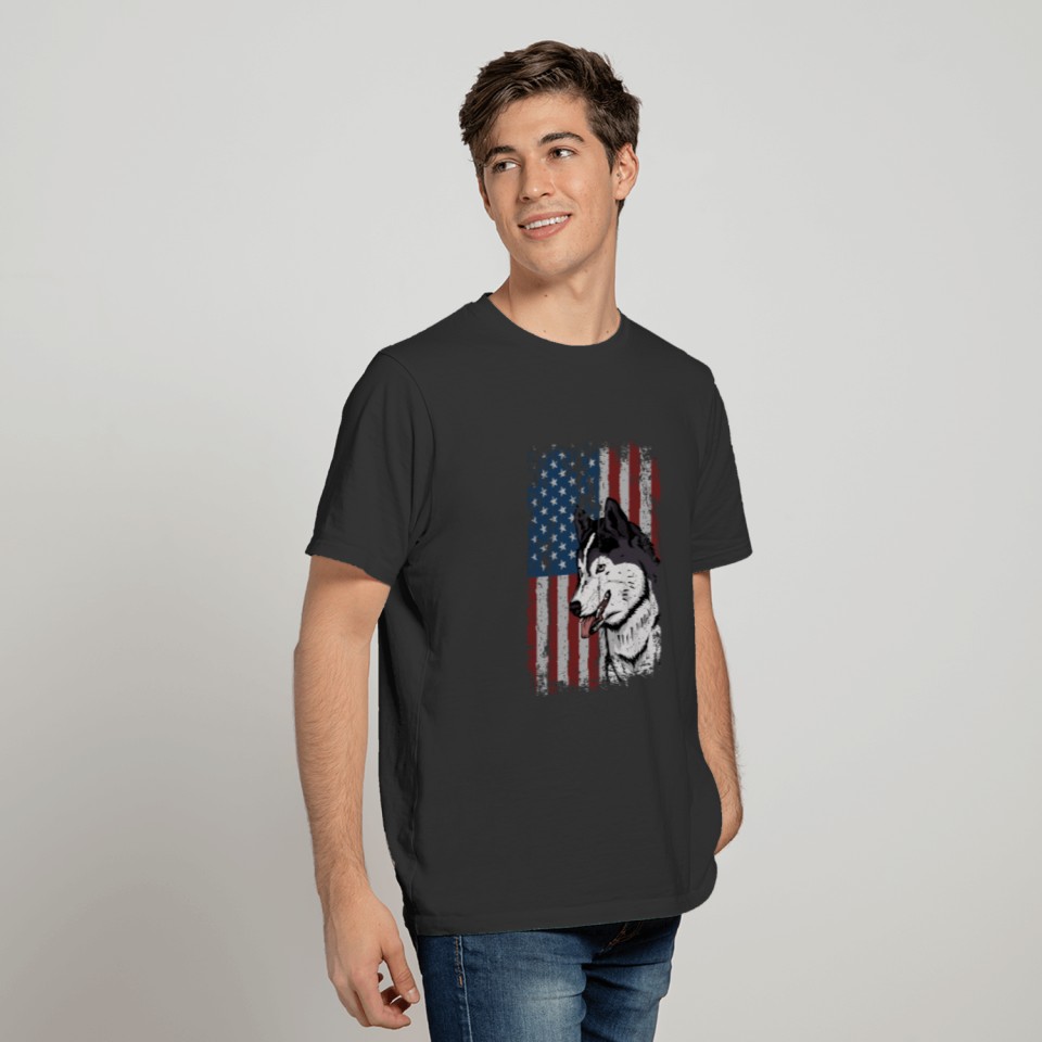 Husky American Flag Patriotic Siberian Husky Owner T-shirt