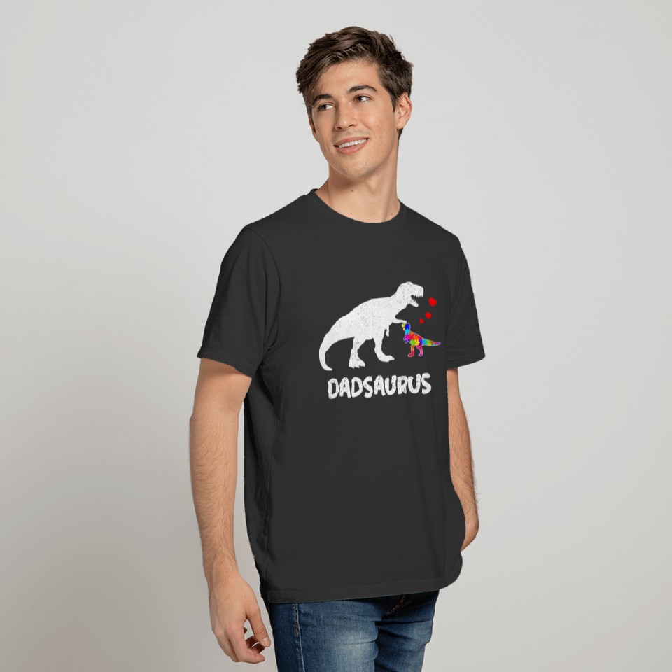 Dinosaur Dad Saurus Dadsaurus Autism Awareness T-shirt