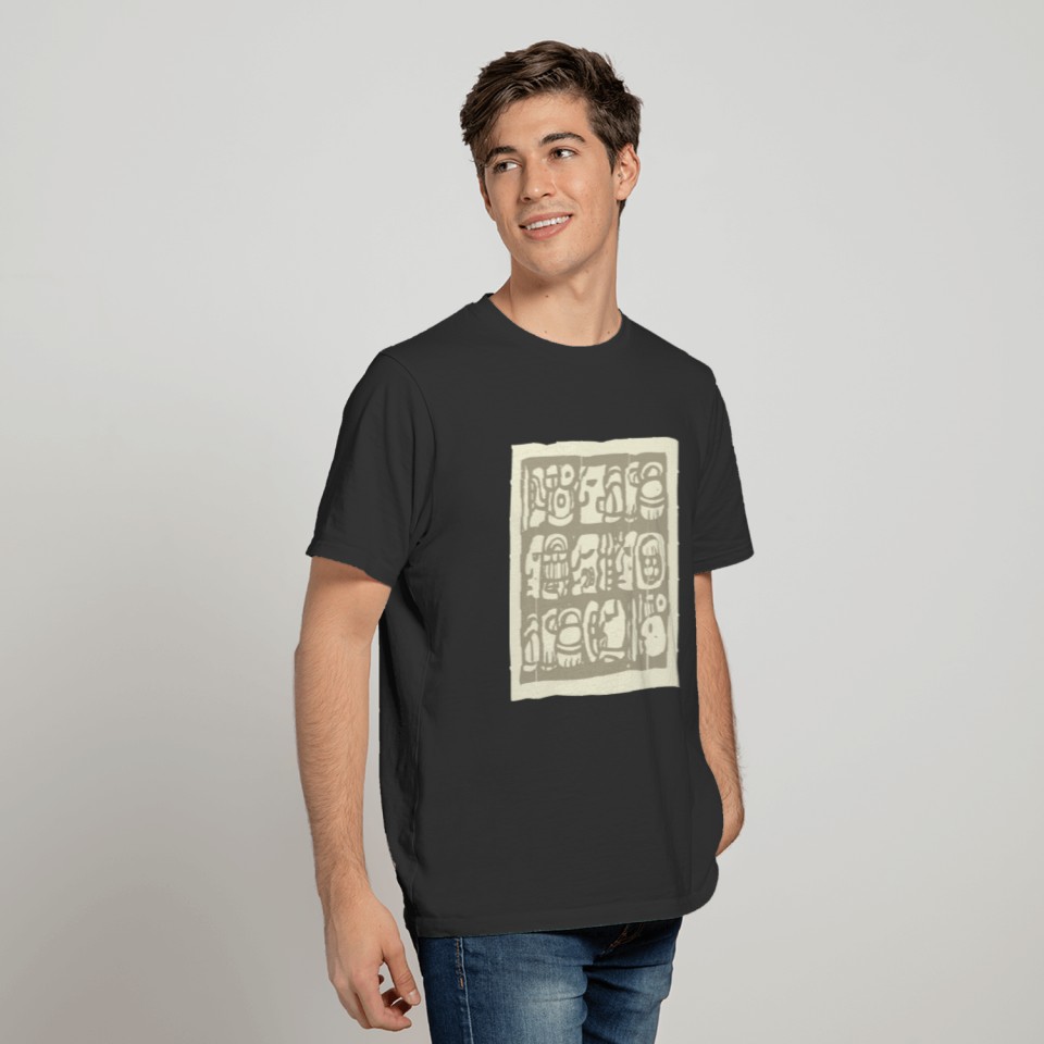 Mayan glyphs woodblock T-shirt