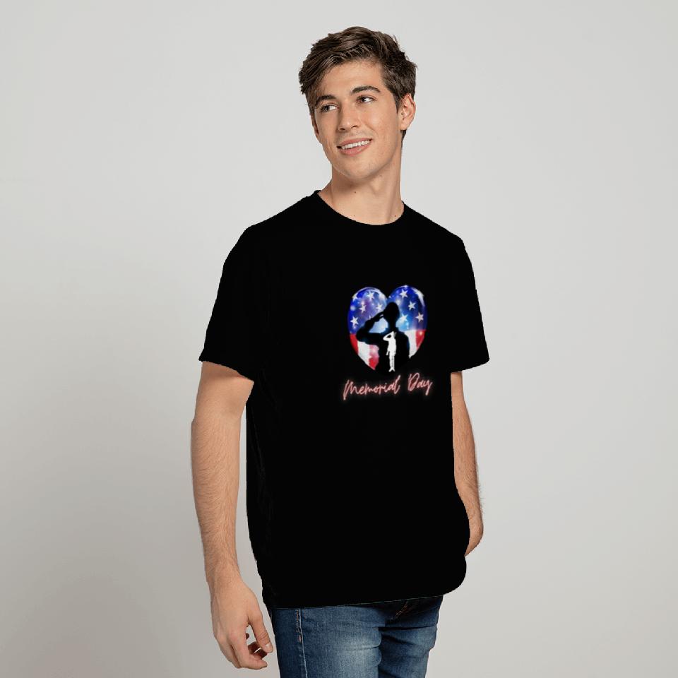 Memorial Day Soldier Red White Blue Flag Heart T Shirts