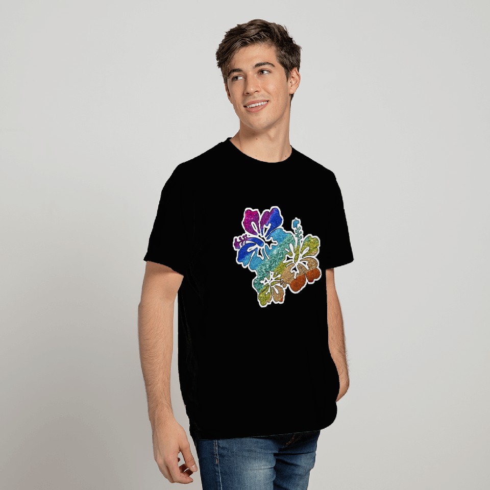 hibiscus glitter Flower T Shirts