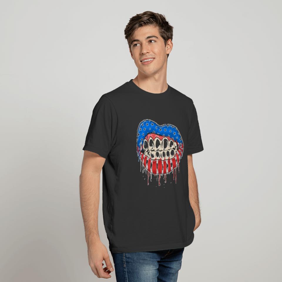 lips with American colors 4th of july T-shirt