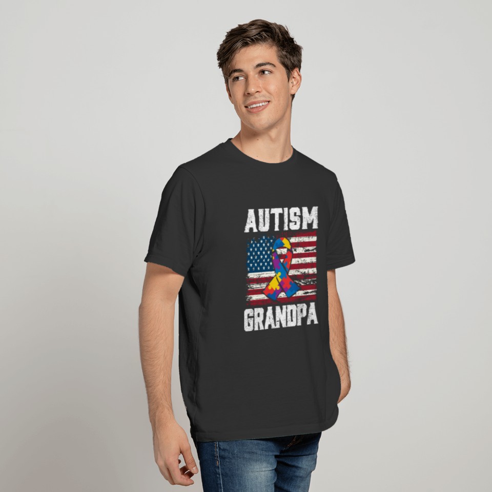 Autism Grandpa American Flag T-shirt