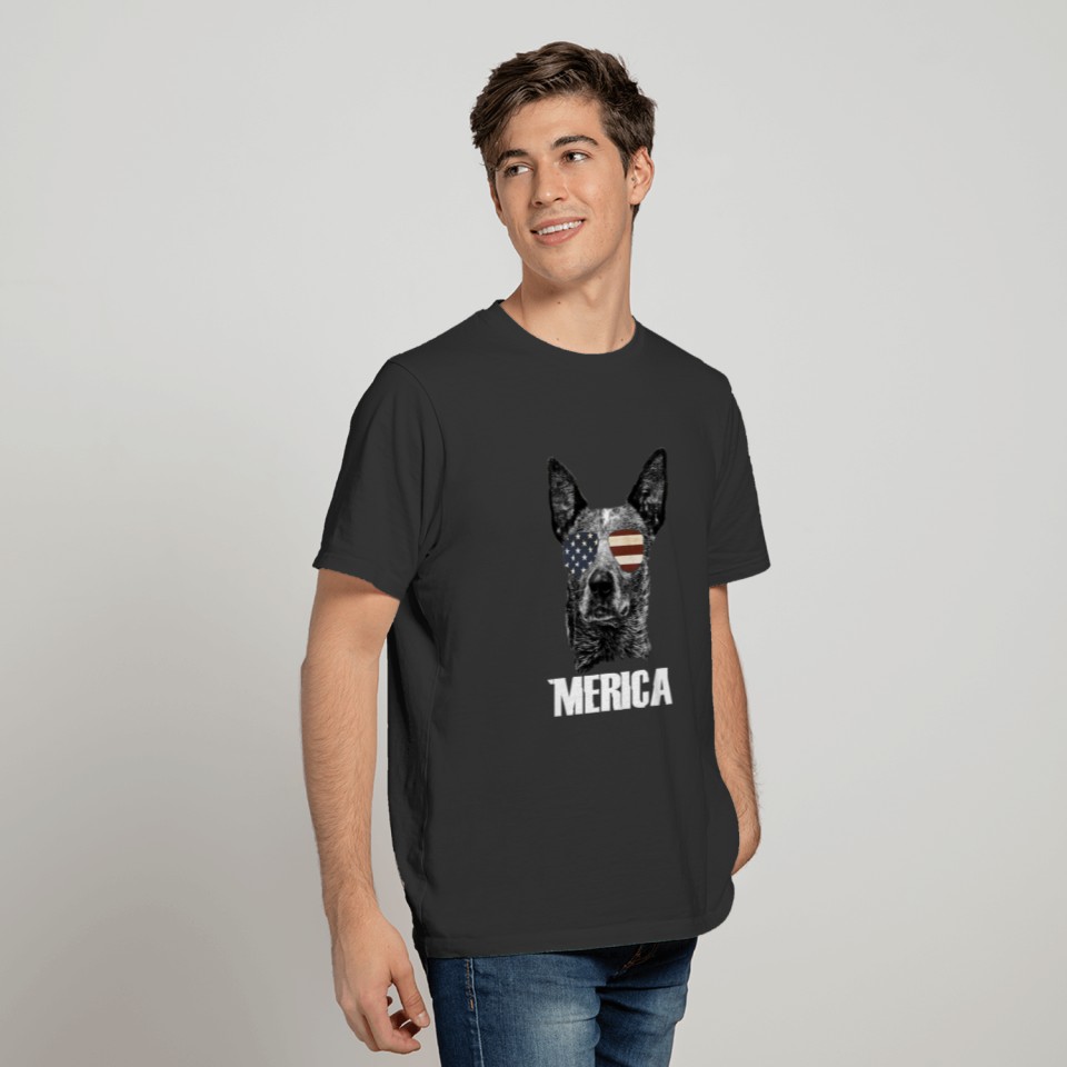 4th July Blue Heeler Dog Merica Patriotic US Shirt T-shirt
