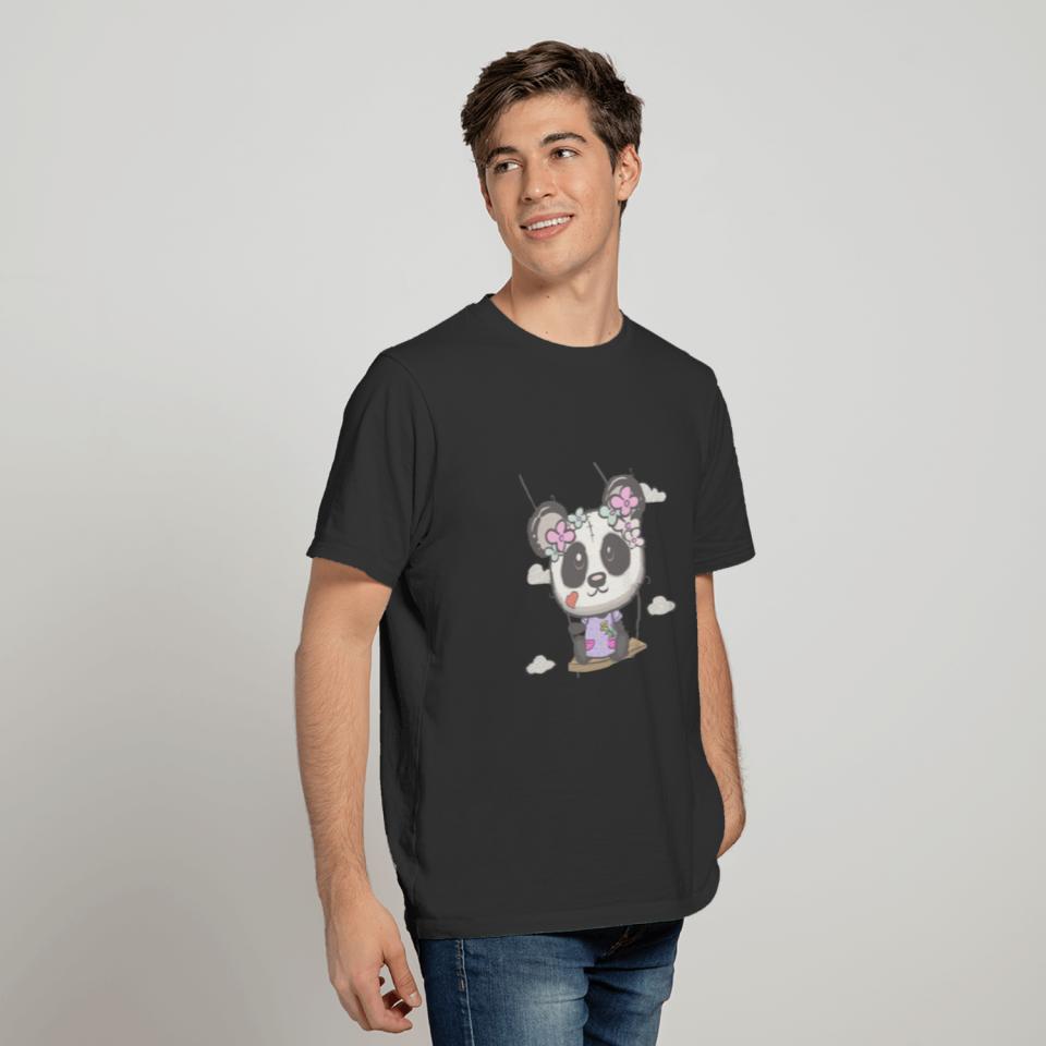 Cute girl panda swinging T-shirt