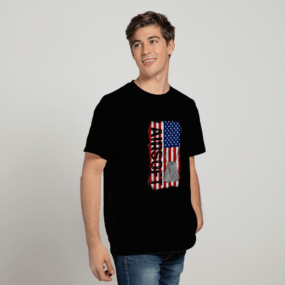 Airsoft - American Flag Gun Dog Tag - Park T Shirts