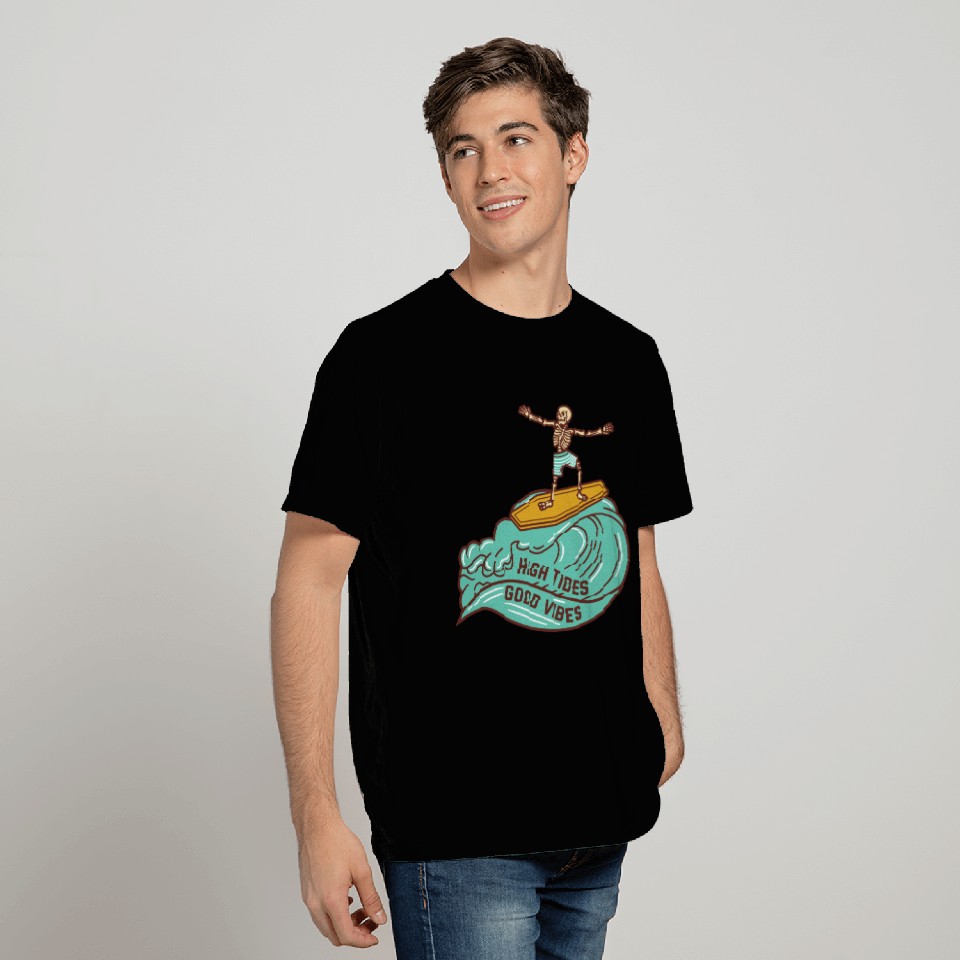 SURFING SKELETON High Tides Good V T Shirts