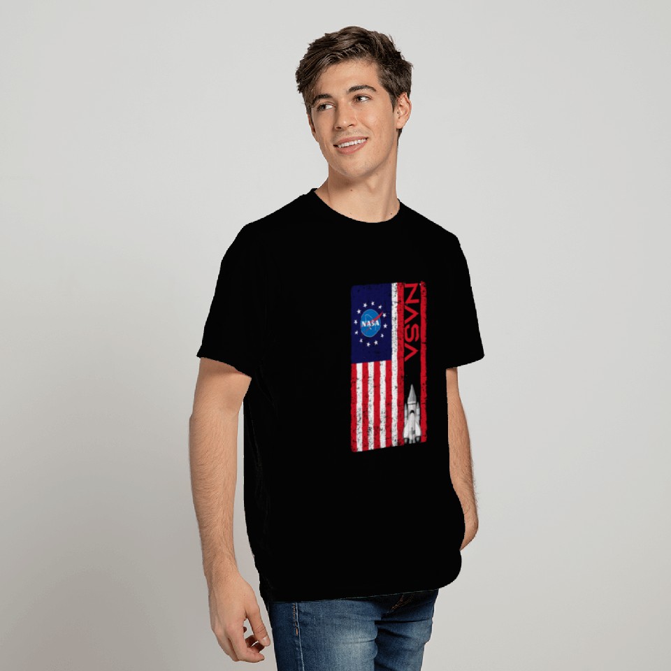 Us Flag with Nasa Logo Space Shuttle Independence T Shirts