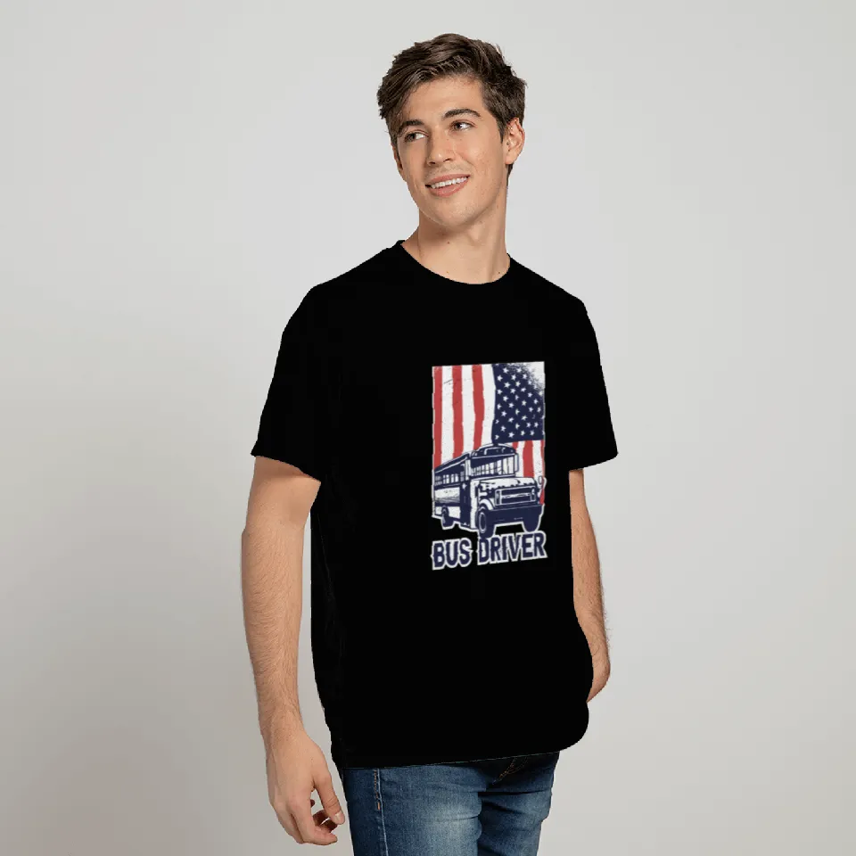 School Bus Driver USA American Flag Funny Bus T Shirts