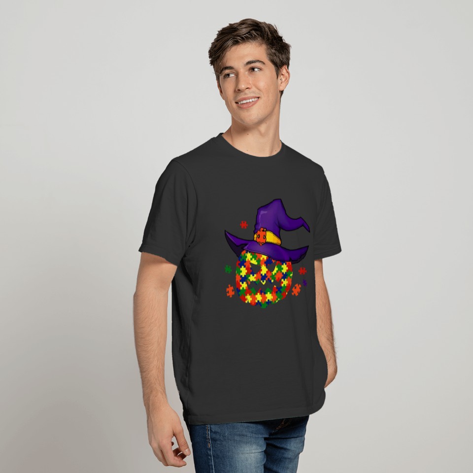 Autism Puzzle Pumpkin Witch Kids Halloween T Shirt T-shirt