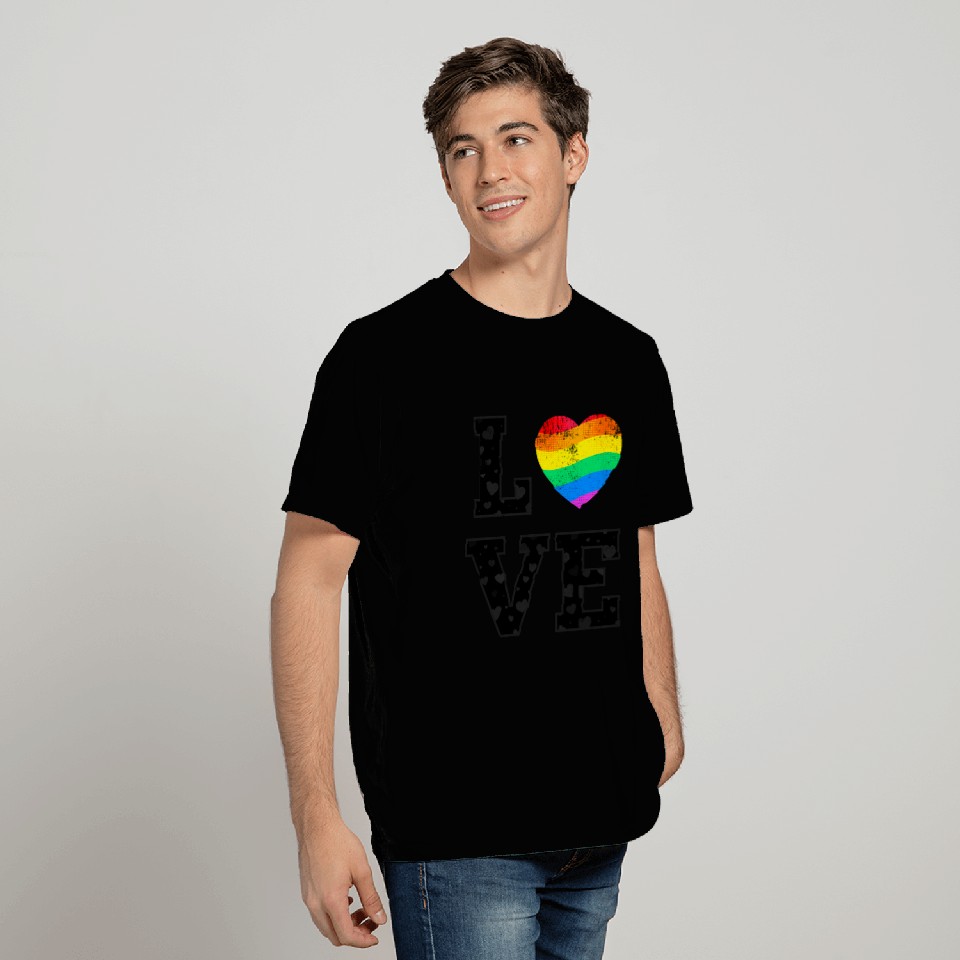 Love Pride rainbow heart T Shirts