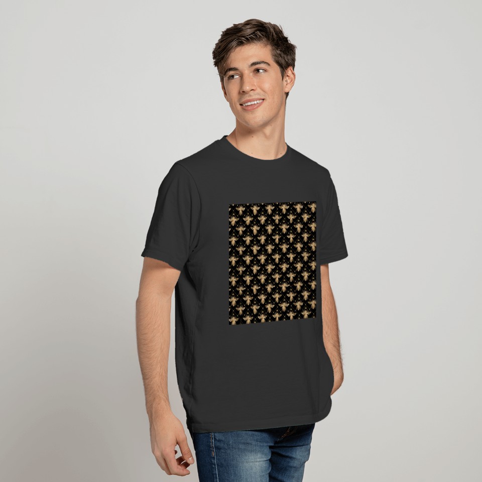 Vintage Gold Queen Honey Bee Pattern T Shirts