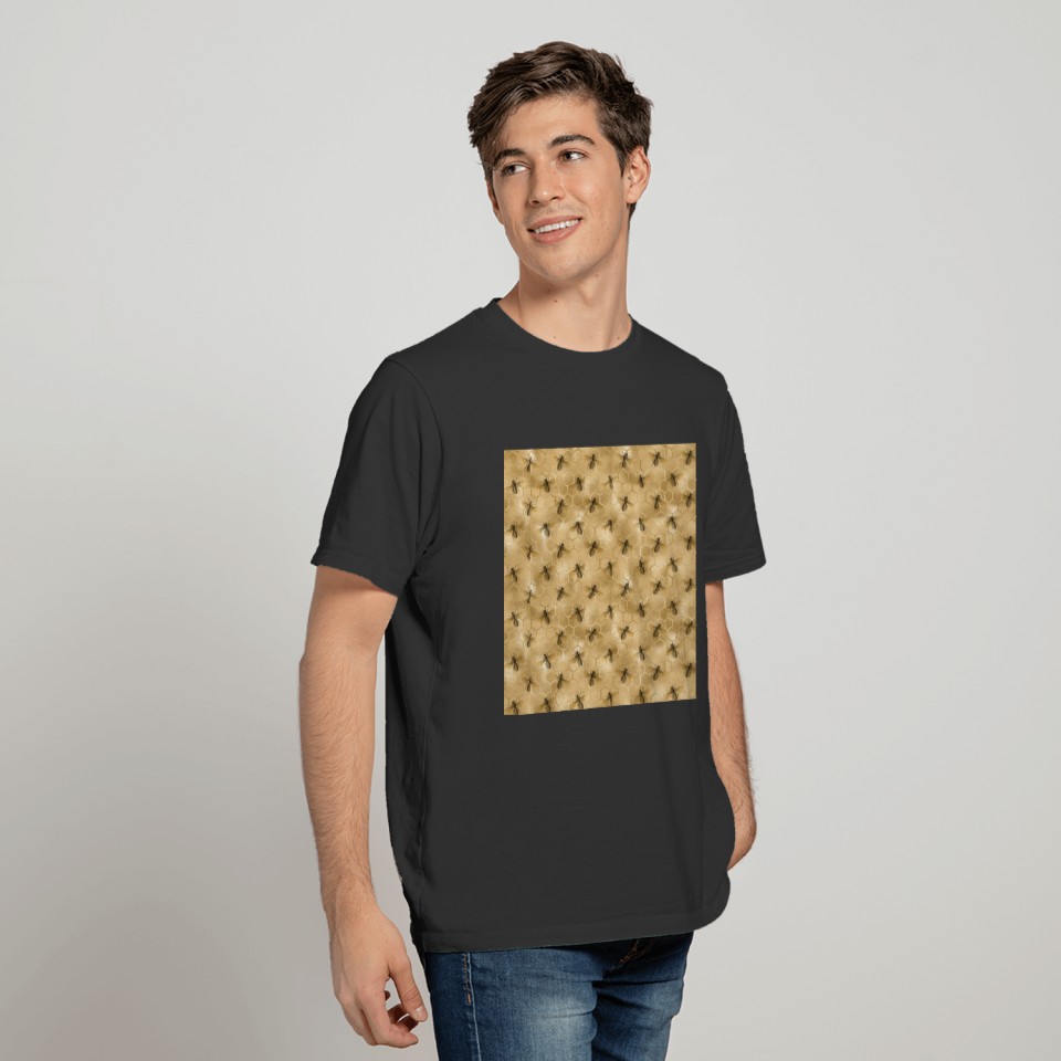 Vintage Honey Bee Gold Honeycomb Pattern T Shirts