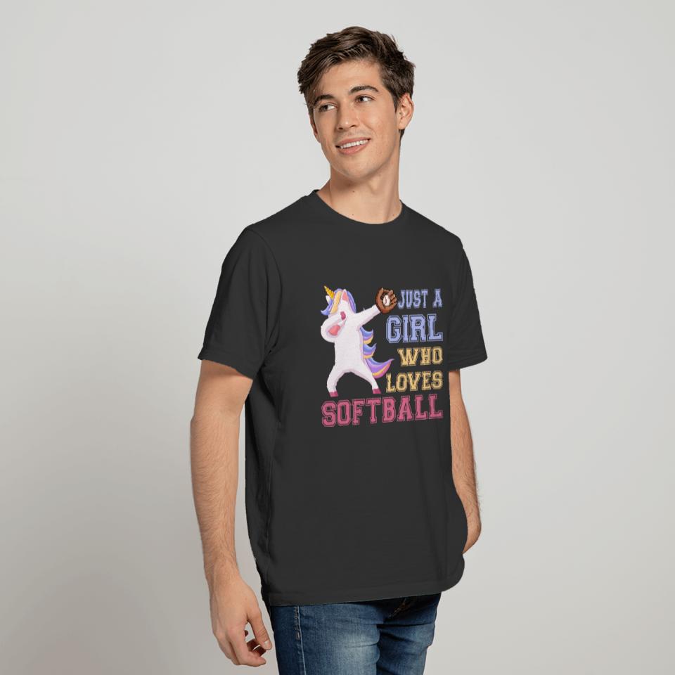 Funny Dabbing Unicorn Kids Softball Loving Girl T-shirt