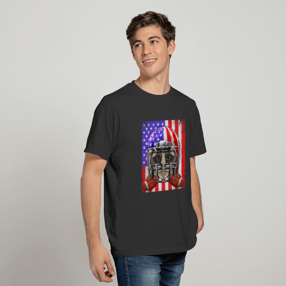 Ragdoll American Football USA Flag Merica Cat Foot T-shirt