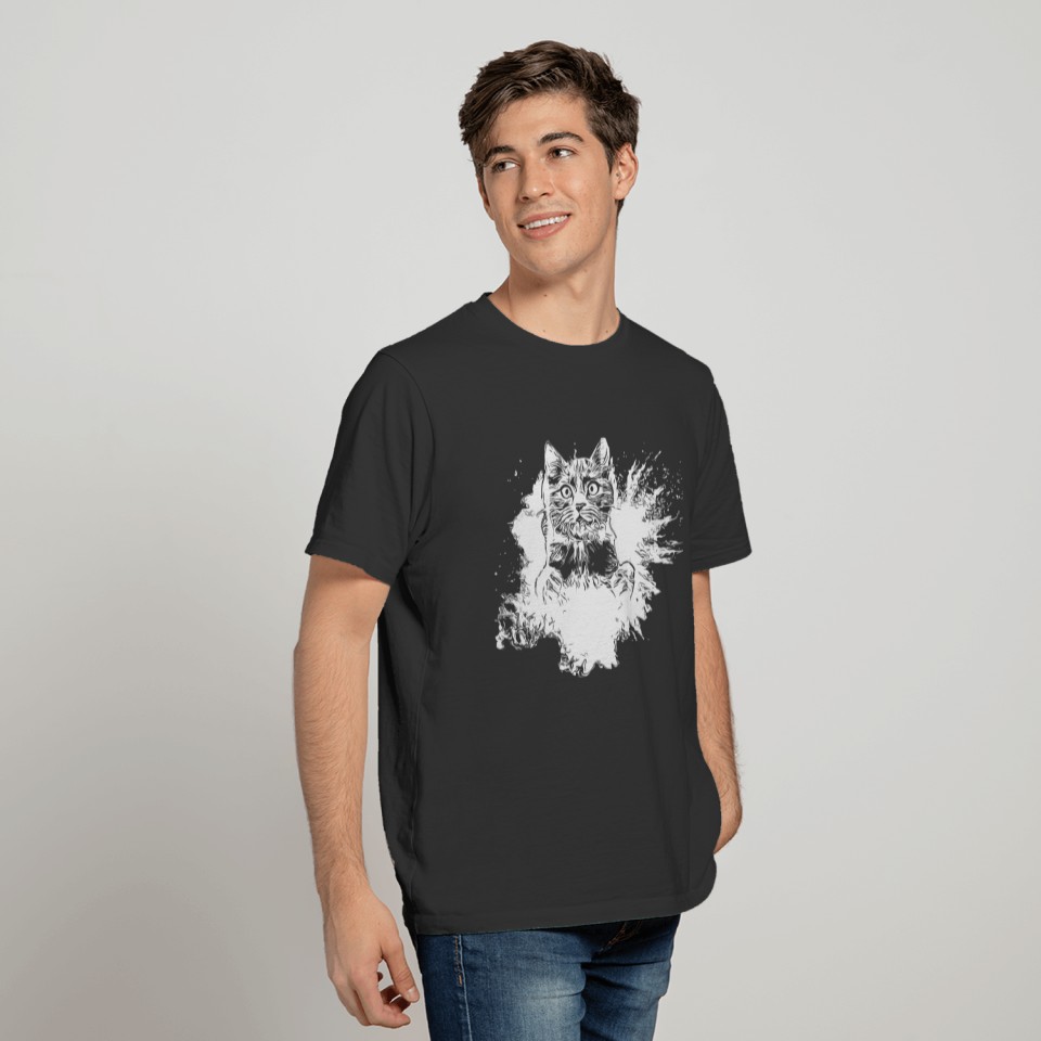 Cute Cartoon Cat Emerging a Spash of White (DDP) T Shirts