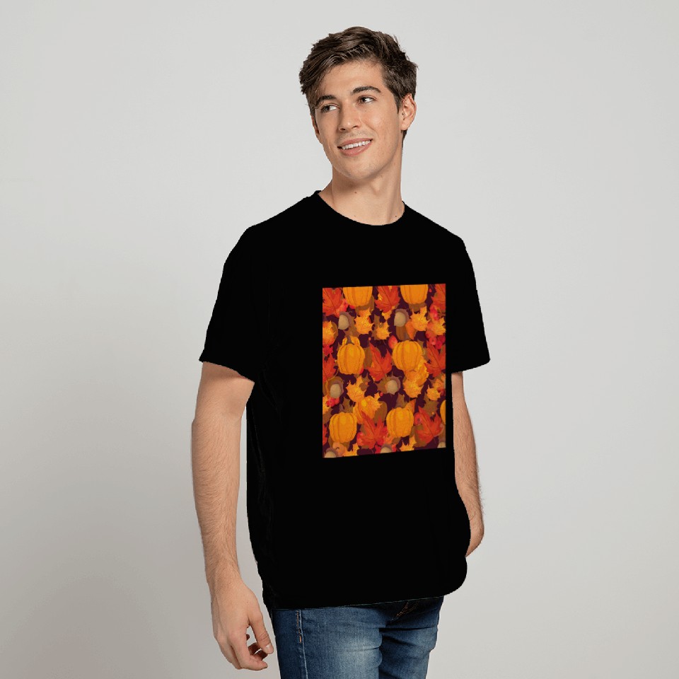 Pumpkins, Acorns And Fall Leaves T Shirts