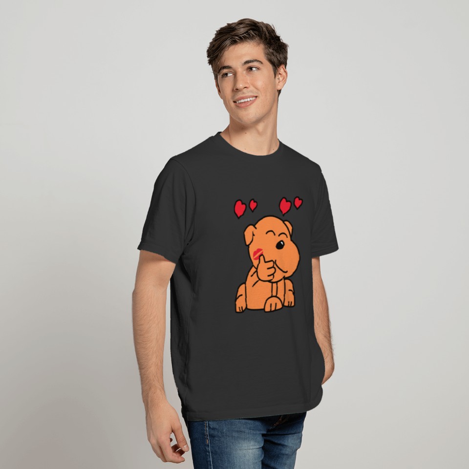 Orange Cute Lovely Puppy Cartoon with Kissing Lip T-shirt