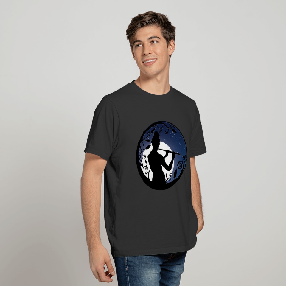Flute Girl Silhouette - Moonlight T-shirt