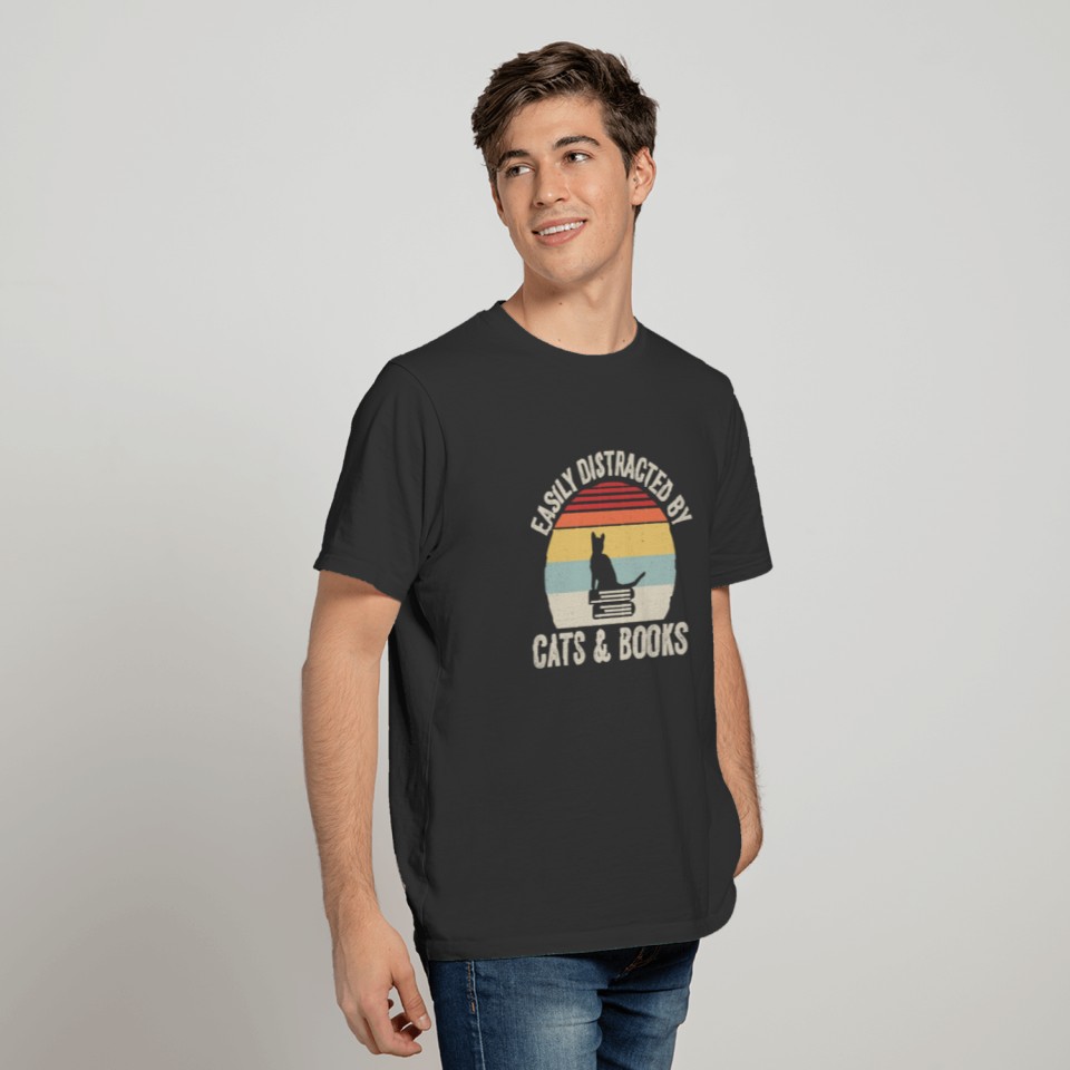 Vintage Retro Easily Distracted By Cats T-shirt