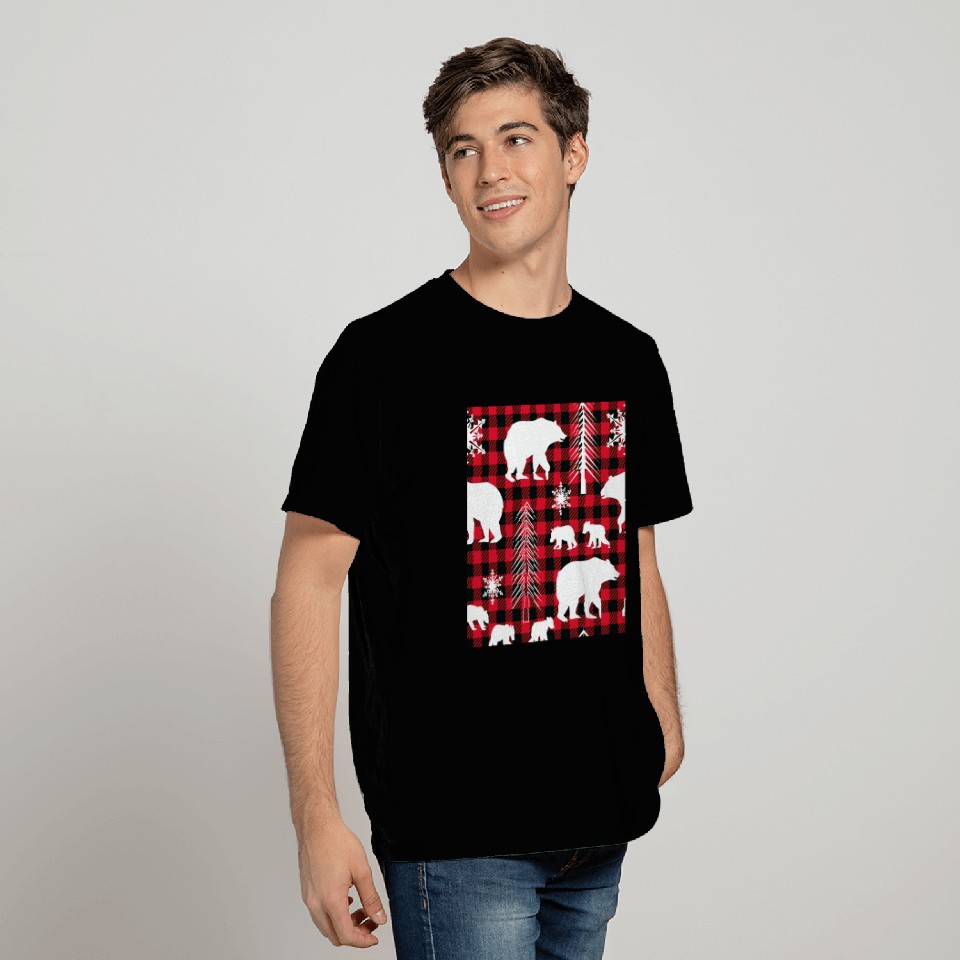 Christmas Bear Buffalo Plaid T Shirts