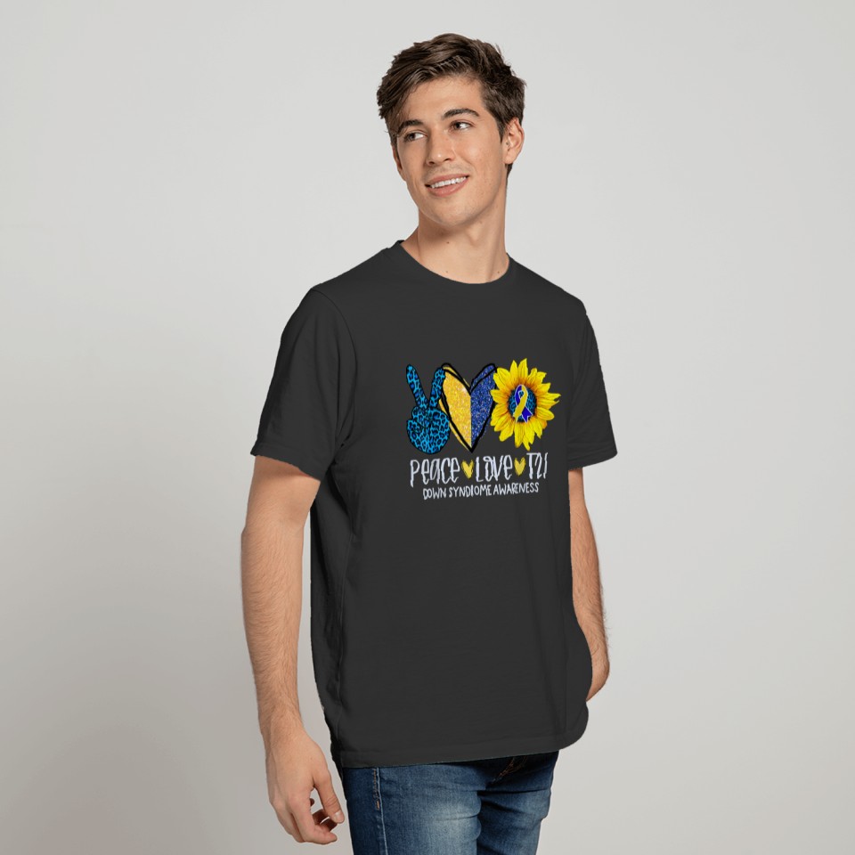 Peace Love T21 Blue Yellow Ribbon Down Syndrome Aw T-shirt
