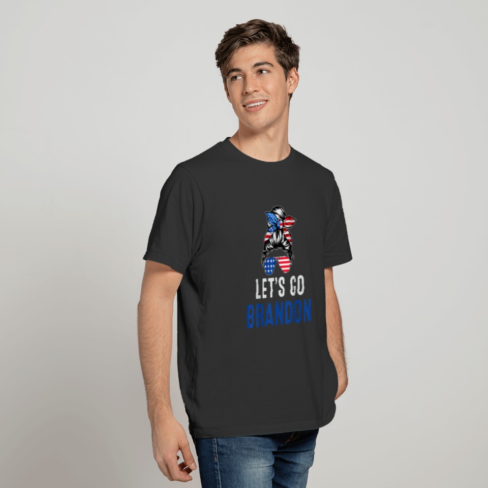 Let s Go Brandon Messy Bun America Flag Long Slee T-shirt
