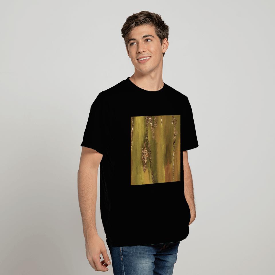 Khaki Paint Brushstrokes Gold Foil Abstract T Shirts