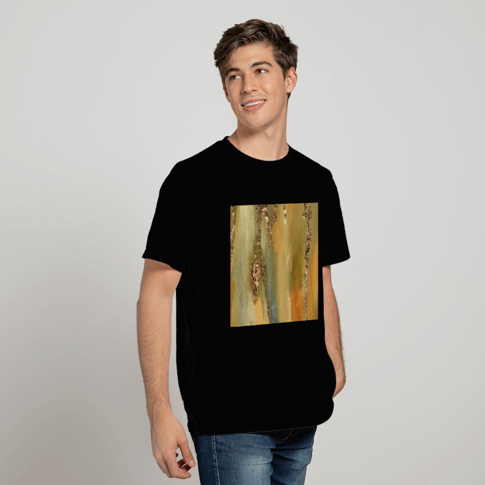 Khaki Paint Brushstrokes Gold Foil Abstract T Shirts