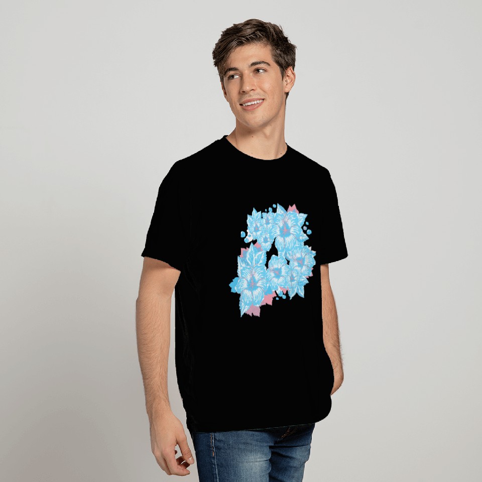 Transgender Pride Hibiscus Flowers and Droplets T Shirts