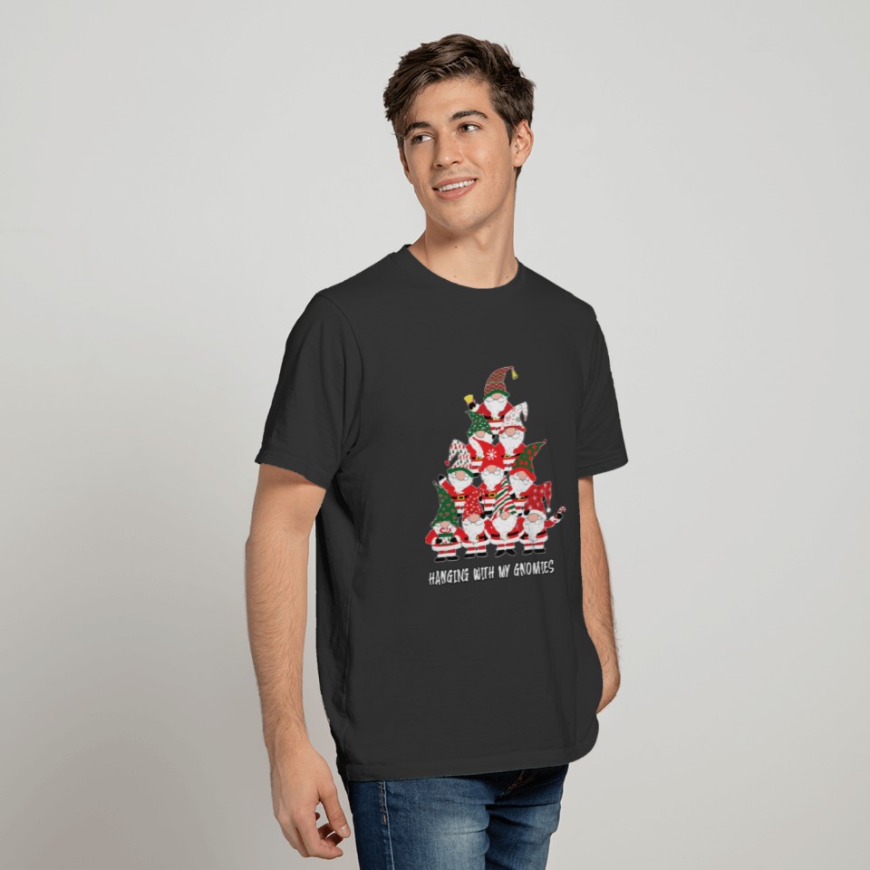 Christmas Gnome Hanging With My Gnomies Santa Tree T-shirt