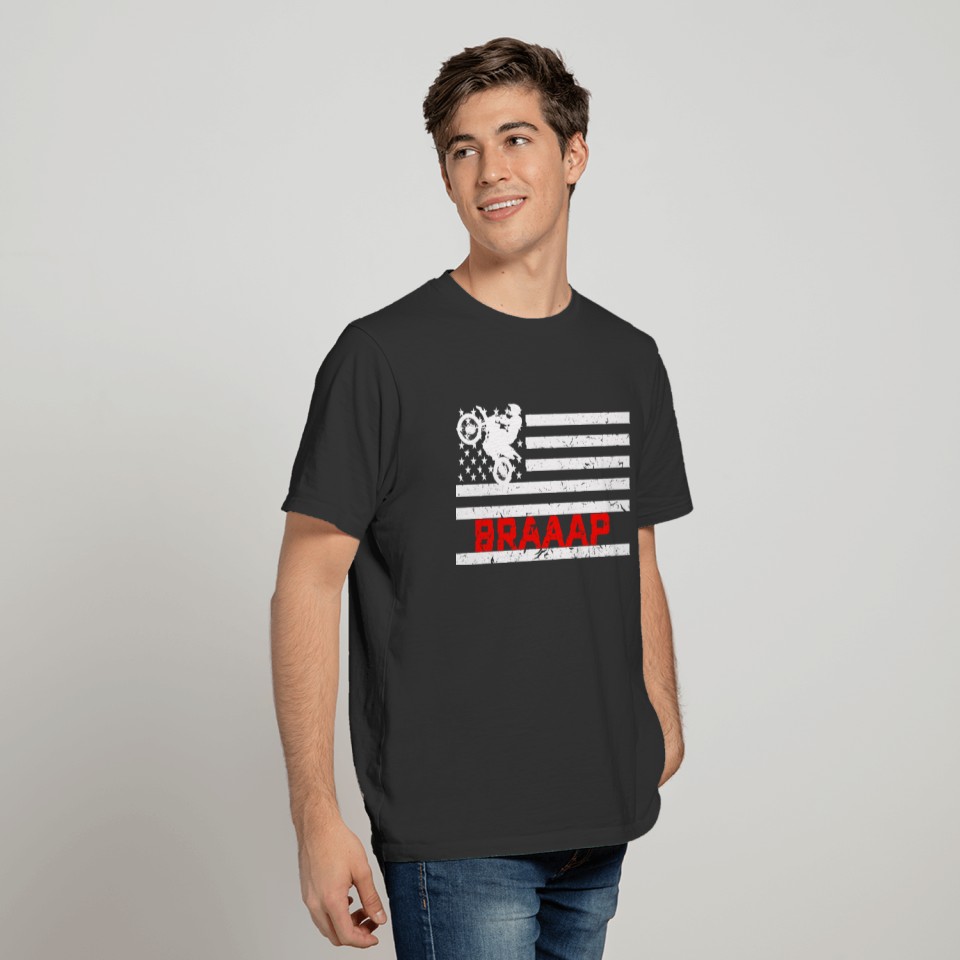Braaap Vintage Usa American Flag Dirt Bike T-shirt