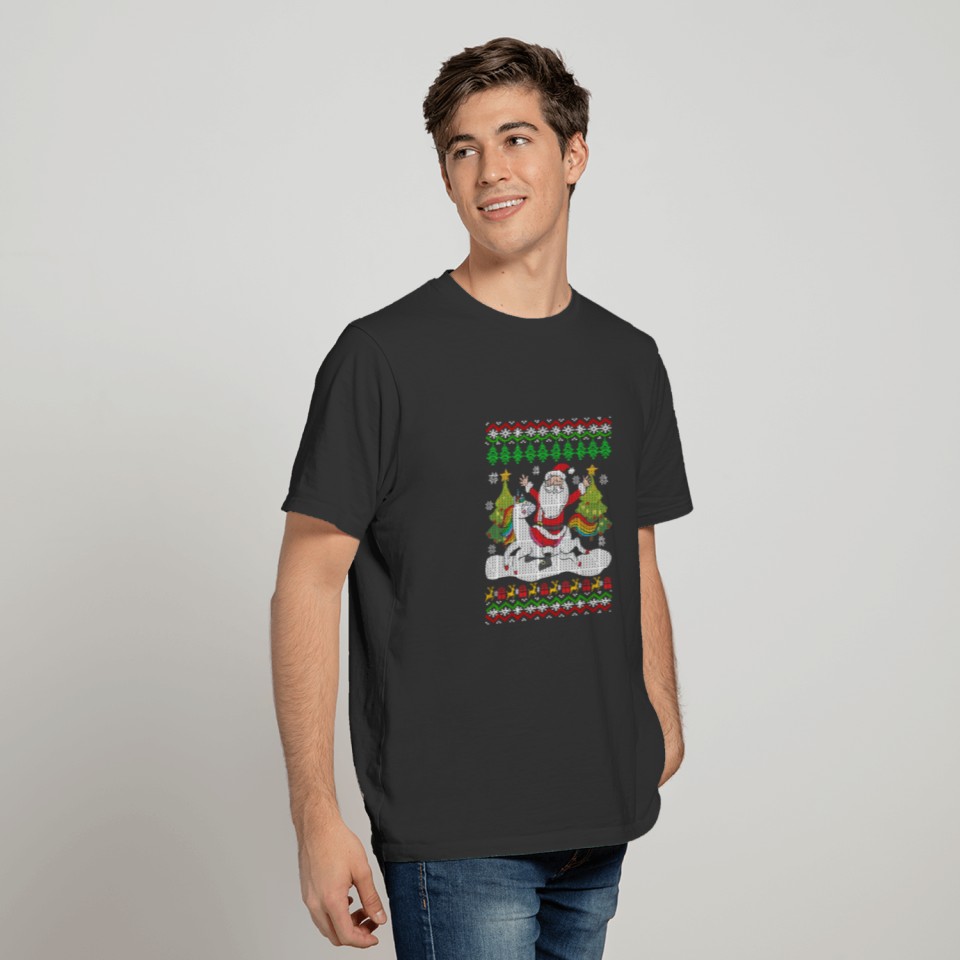 Santa Claus Riding Unicorn Ugly Christmas T-shirt