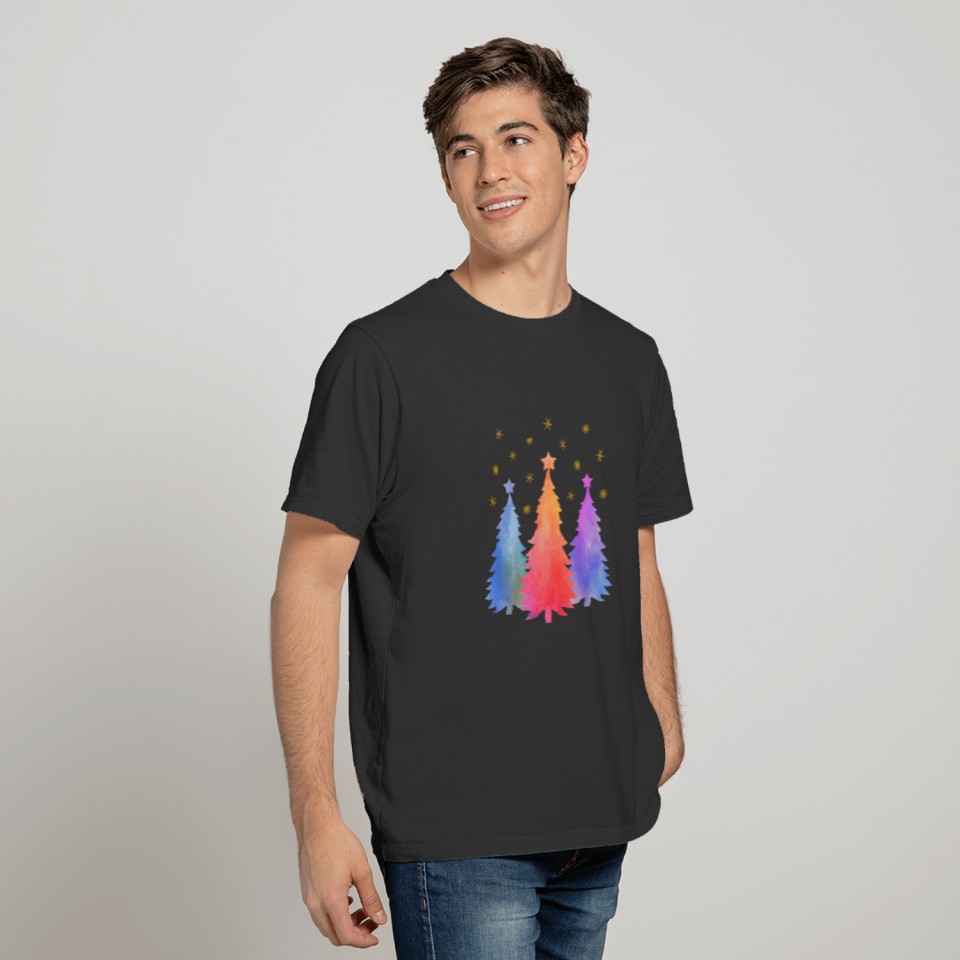 Abstract Watercolor Festive Christmas Trees T Shirts