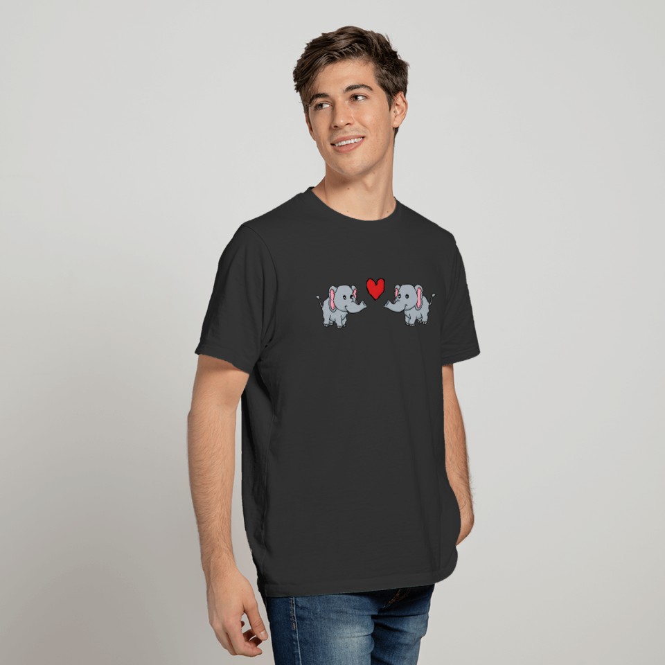Elephant cartoon couple love T-shirt